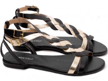 Sandália Rasteira Trançadas Preta e Dourada Torricella AVS 55027C