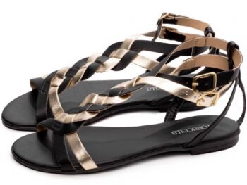 Sandália Rasteira Trançadas Preta e Dourada Torricella AVS 55027C