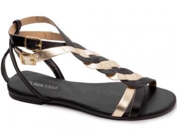 Sandália Rasteira Trançadas Preta e Dourada Torricella AVS 55027C