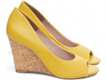Anabela Plataforma Cunha Sandalia Feminina Amarelo AVS 105jpg