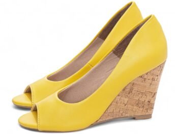 Anabela Plataforma Cunha Sandalia Feminina Amarelo AVS 105jpg