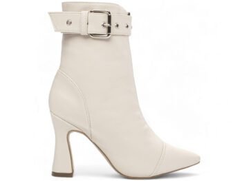 Bota Bico Fino Cano Médio Off White Salto 9cm AVS 43.003B