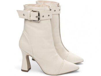 Bota Bico Fino Cano Médio Off White Salto 9cm AVS 43.003B