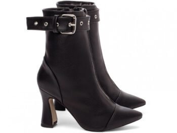 Bota Bico Fino Cano Médio Preto Salto 9cm AVS 43.003A