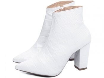 Bota Feminina Bico Branca Salto Alto Cano Baixo AVS 50B-D