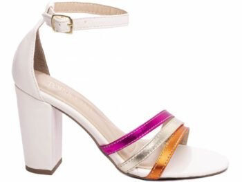 Sandália Feminina Tamanco Salto Grosso Off White AVS 8007B