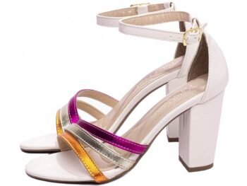 Sandália Feminina Tamanco Salto Grosso Off White AVS 8007B