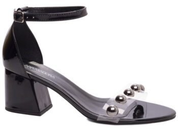 Sandália Salto Bloco Grosso Baixo Preto e Vinil AVS AR200-01A_AR 