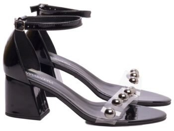 Sandália Salto Bloco Grosso Baixo Preto e Vinil AVS AR200-01A_AR 