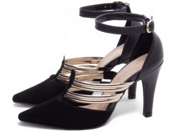 Sandália Scarpin Preto Noiva Sapato Salto Médio AVS 66082B