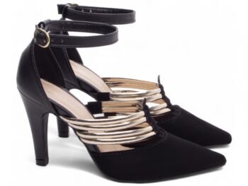 Sandália Scarpin Preto Noiva Sapato Salto Médio AVS 66082B