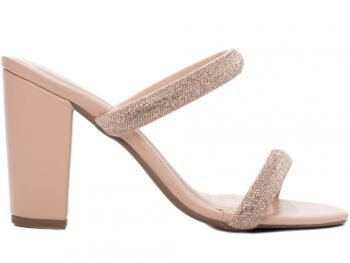 Sandália Tamanco Feminino Salto Grosso Strass 8099B