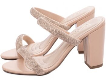 Sandália Tamanco Feminino Salto Grosso Strass 8099B