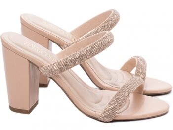 Sandália Tamanco Feminino Salto Grosso Strass 8099B