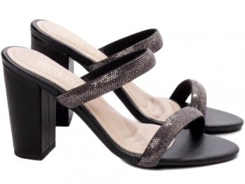 Sandália Tamanco Feminino Salto Grosso Strass AVS 8099A