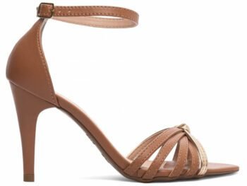 Sandália Feminina Salto Médio Fino Caramelo e Ouro Light Torricella AVS 2057C
