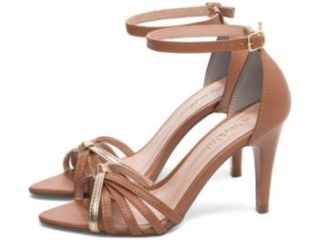 Sandália Feminina Salto Médio Fino Caramelo e Ouro Light Torricella AVS 2057C