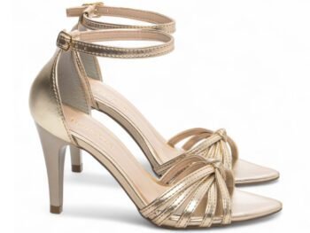 Sandália Feminina Salto Médio Fino Metalizado Ouro Light Torricella AVS 2057B