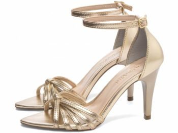 Sandália Feminina Salto Médio Fino Metalizado Ouro Light Torricella AVS 2057B