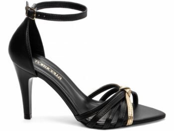 Sandália Feminina Salto Médio Fino Preto Metalizado Ouro Light Torricella AVS 2057A