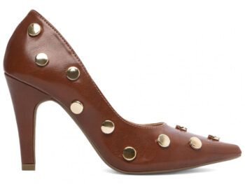 Sapato Scarpin Salto Fino Médio Caramelo Aplique Dourado Torricella AVS 68005B