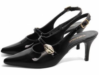 Sapato Scarpin Salto Fino Médio Preto Aplique Dourado Torricella AVS 600.16A