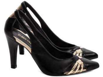 Sapato Scarpin Salto Fino Médio Preto Speechio Ouro Light Torricella AVS 68007A