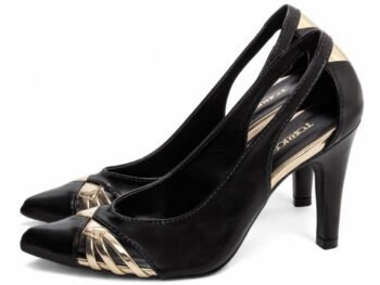 Sapato Scarpin Salto Fino Médio Preto Speechio Ouro Light Torricella AVS 68007A