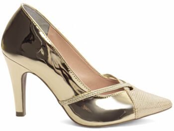 Sapato Scarpin Salto Fino Médio Specchio Ouro Light Torricella AVS 68008A