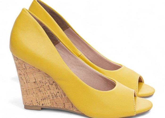 Anabela Plataforma Cunha Sandalia Feminina Amarelo AVS 105jpg