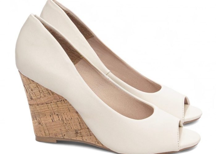 Anabela Plataforma Cunha Sandalia Feminina Off White AVS105C