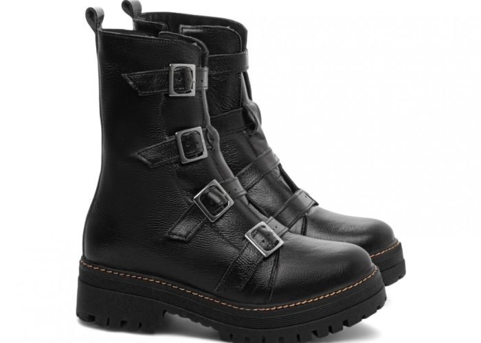 Bota Coturno Sola Tratorada Couro Preto Torricella AVS 23A