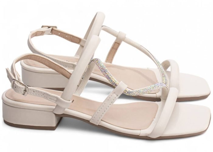 Sandália Feminina Salto Baixo Off White AVS 1.005C