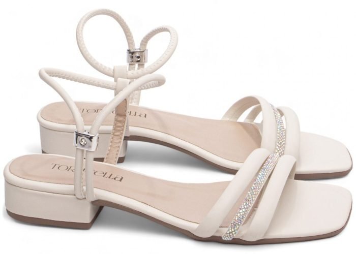 Sandália Feminina Salto Baixo Off White Torricella AVS 1.003C
