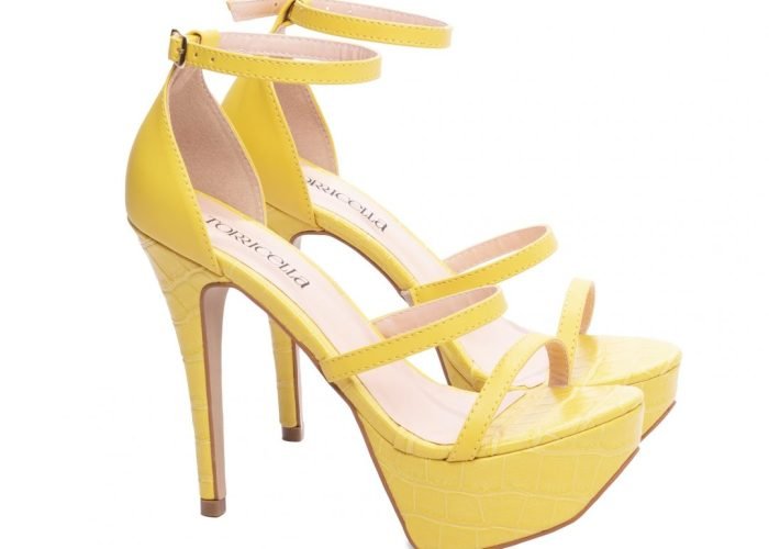 Sandália Meia Pata Feminina Salto Fino Amarela AVS 1.204E