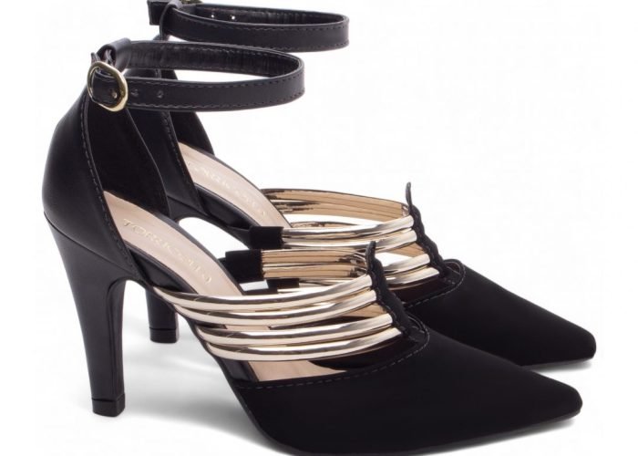 Sandália Scarpin Preto Noiva Sapato Salto Médio AVS 66082B