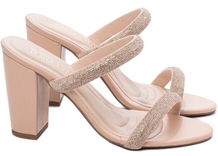 Sandália Tamanco Feminino Salto Grosso Strass 8099B