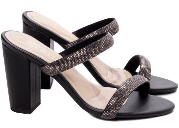 Sandália Tamanco Feminino Salto Grosso Strass AVS 8099A