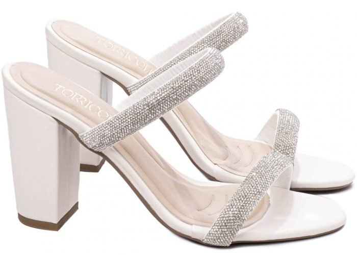 Sandália Tamanco Feminino Salto Grosso Strass AVS 8099C