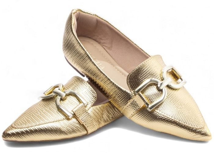 Sapatilha Mocassim Feminino Bico Fino Dourada Torricella AVS 153C