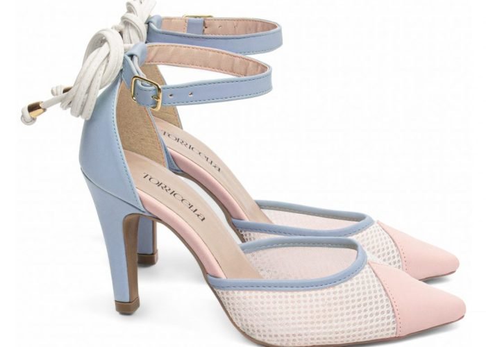 Sapato Scarpin Calçado Azul Branco Salto Alto Torricella AVS 66090