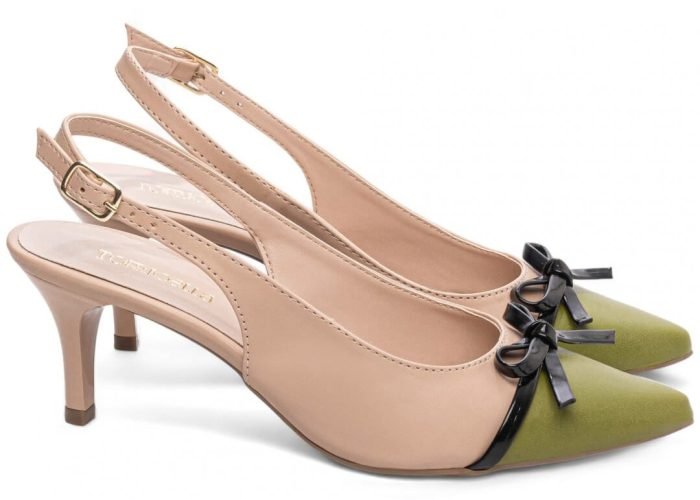 Sapato Scarpin Salto Fino Médio Laço Verniz Bege Torricella AVS 600.19D